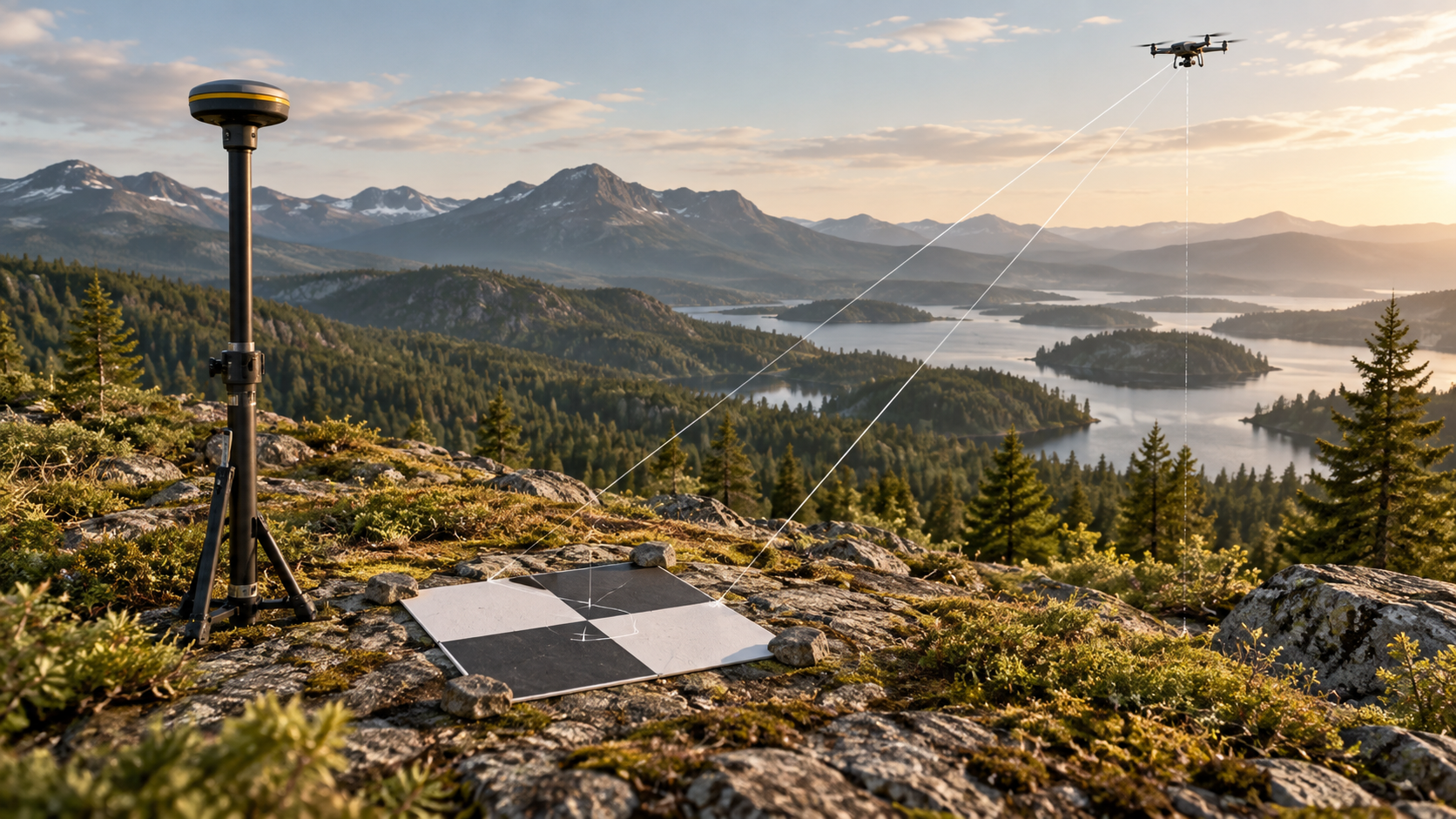 Illustration of a ground control target and survey GNSS receiver